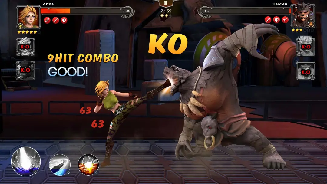 مبارزه شخصیت آنا (Anna) با هیولای بئرن (Bearen) در بازی Legend Fighter