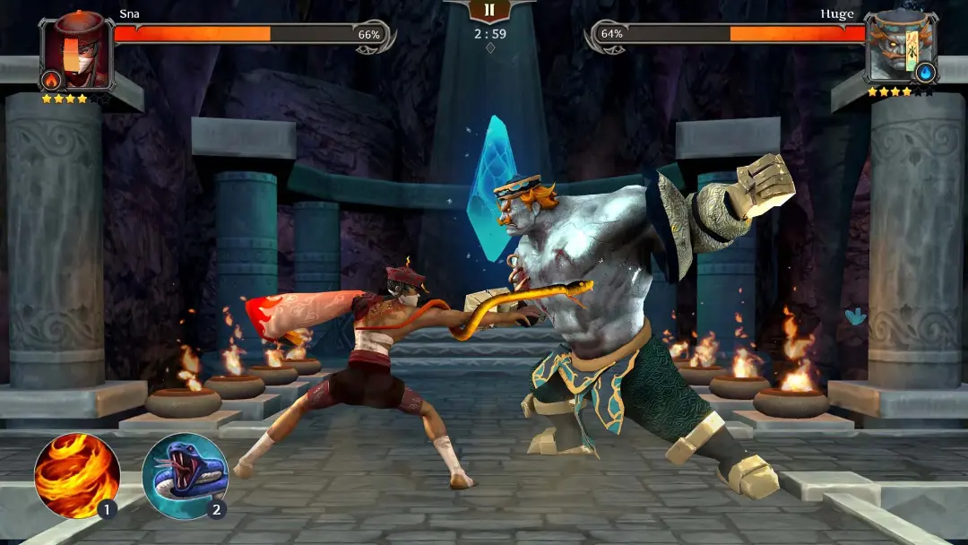 مبارزه شخصیت‌های Sna و Huge در محیط بازی موبایل Legend Fighter