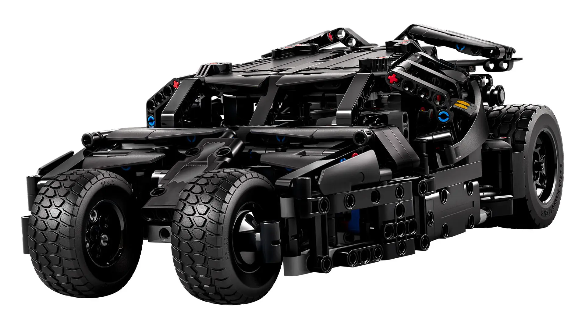 بت‌موبیل تاملر (Batmobile Tumbler) ساخته شده با قطعات لگو با چرخ‌های بزرگ سیاه