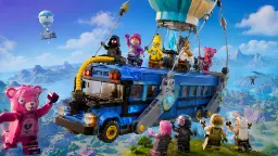 شخصیت‌های لگو (LEGO) روی اتوبوس نبرد (Battle Bus) در دنیای فورتنایت