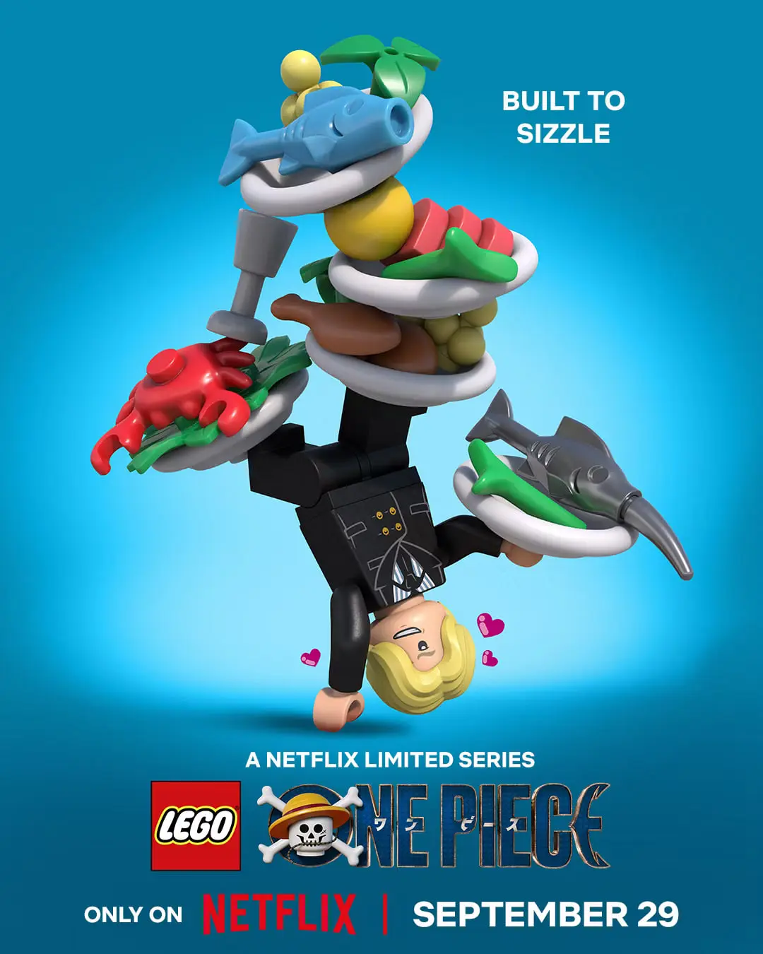 شخصیت لگو (LEGO) در انیمیشن وان پیس (One Piece) با انواع غذاهای دریایی