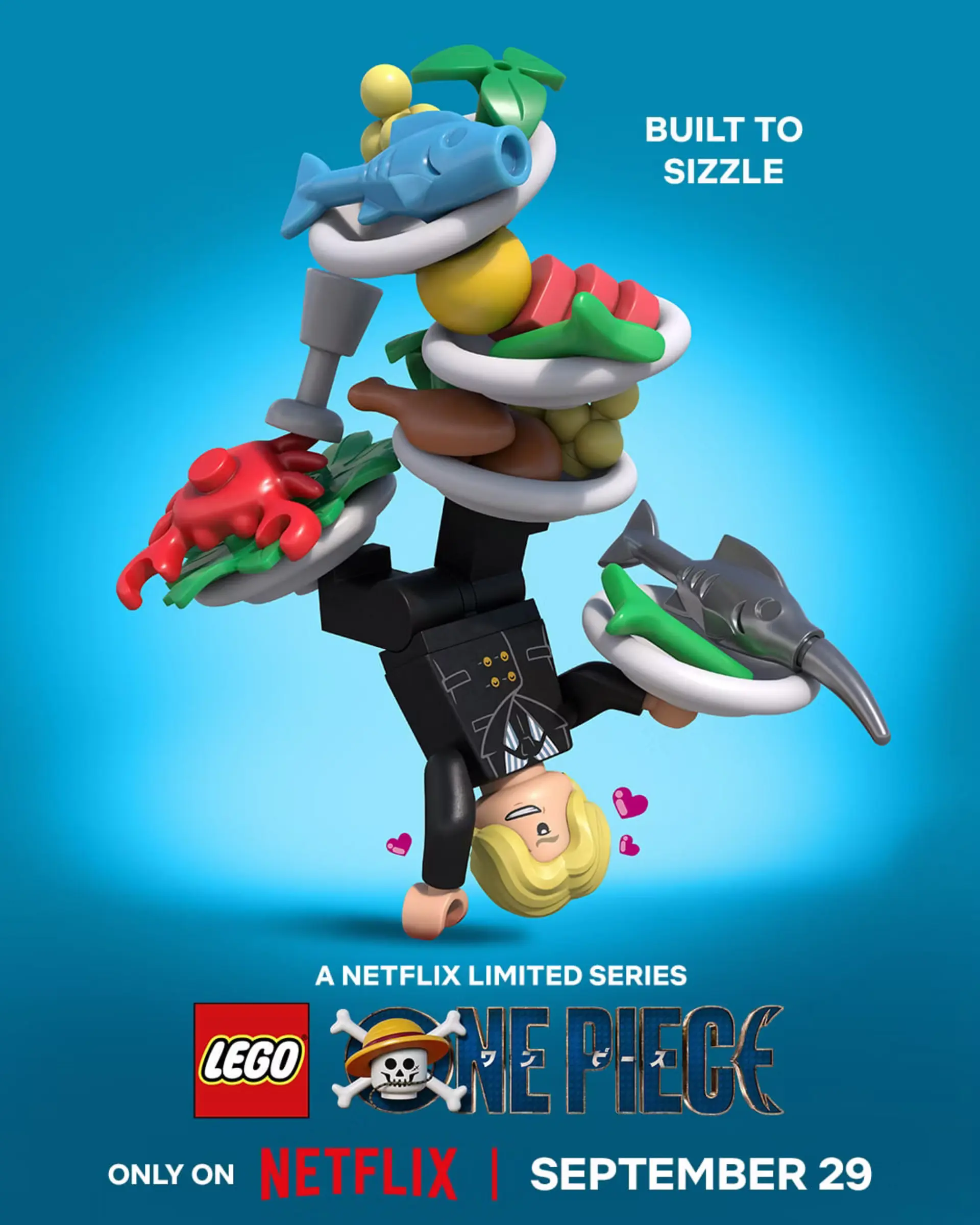 شخصیت لگو (LEGO) در انیمیشن وان پیس (One Piece) با انواع غذاهای دریایی