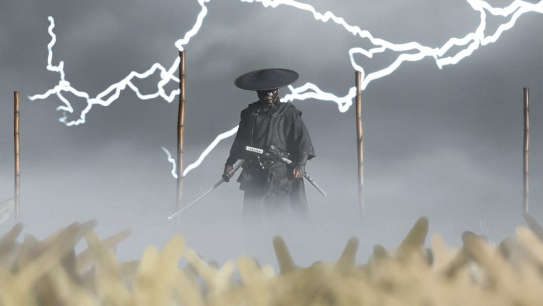 جین ساکای (Jin Sakai) میان مه و رعدوبرق در بازی Ghost of Tsushima