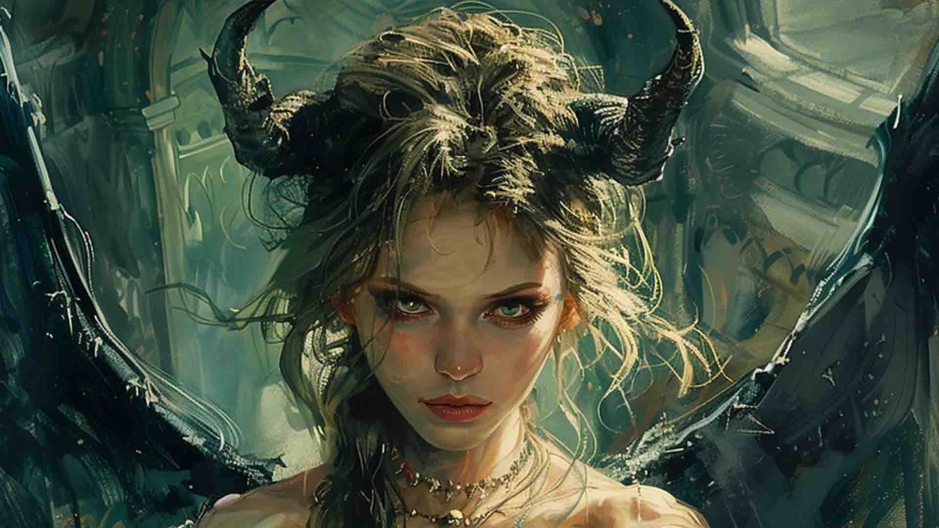 فن آرتی از لیلیث با چهره‌ای زیبا با دو شاخ