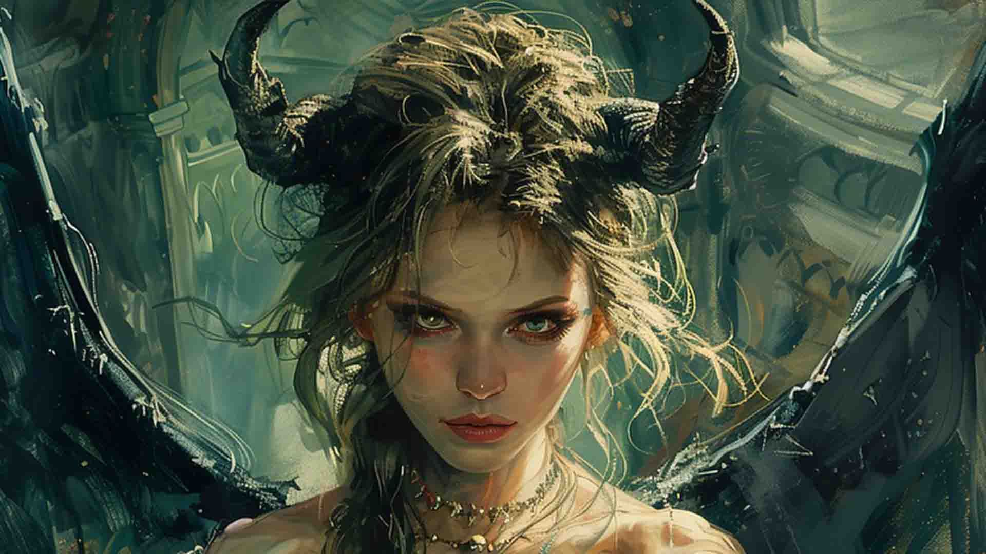 فن آرتی از لیلیث با چهره‌ای زیبا با دو شاخ