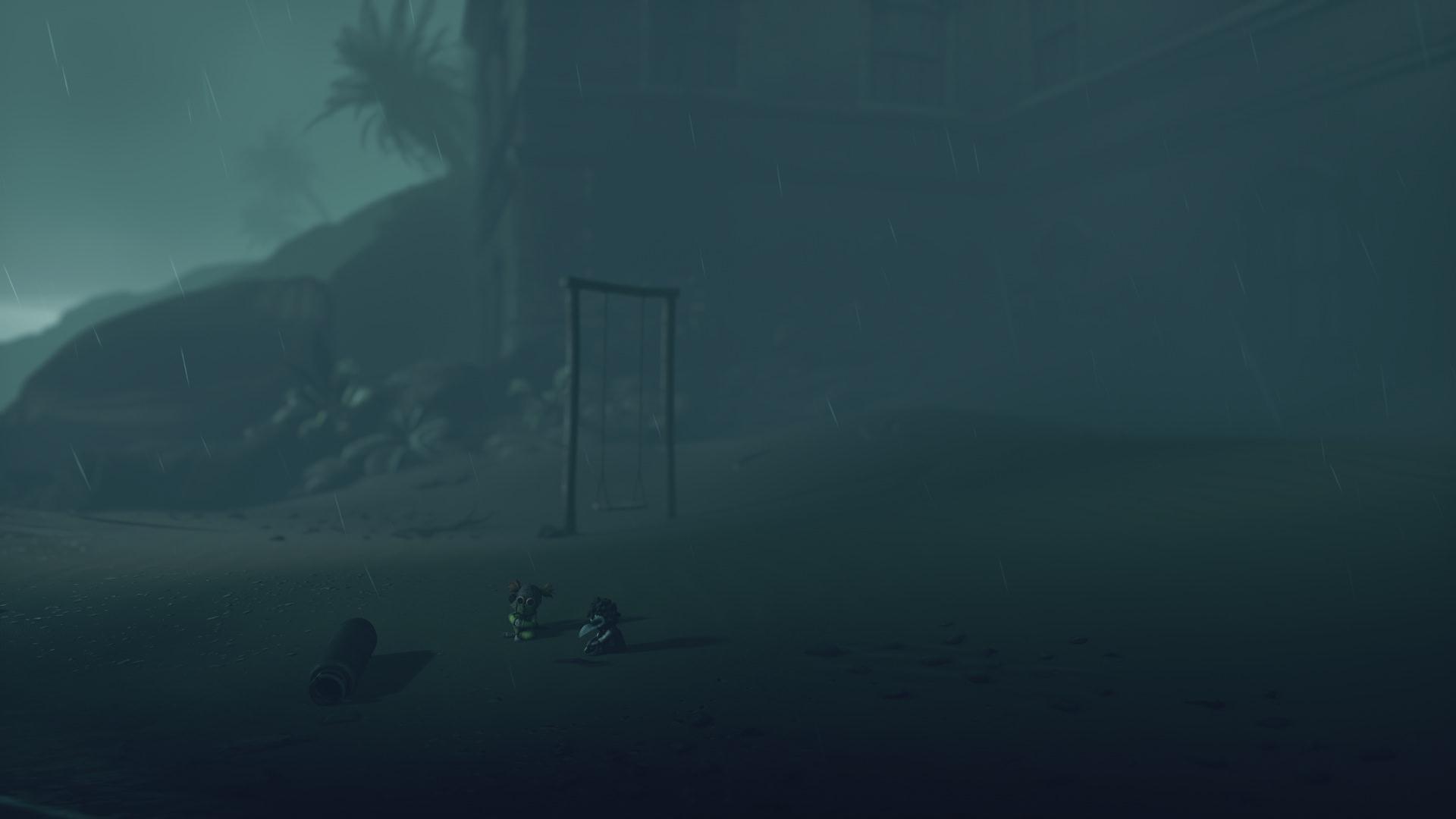 دو شخصیت بازی little nightmares 3 کنار دریا