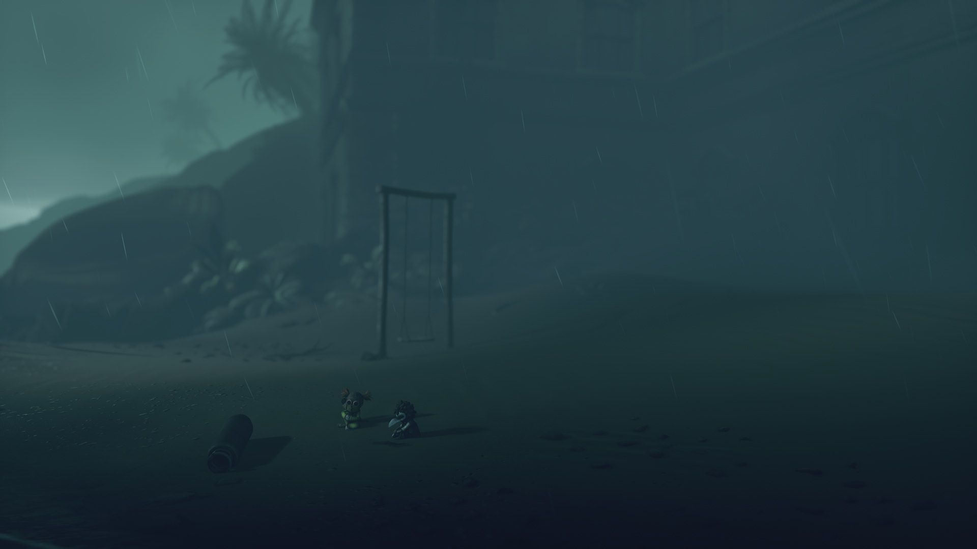 دو شخصیت بازی little nightmares 3 کنار دریا