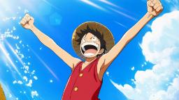 مونکی دی لوفی (Monkey D. Luffy) با دست‌های باز در مقابل آسمان آبی