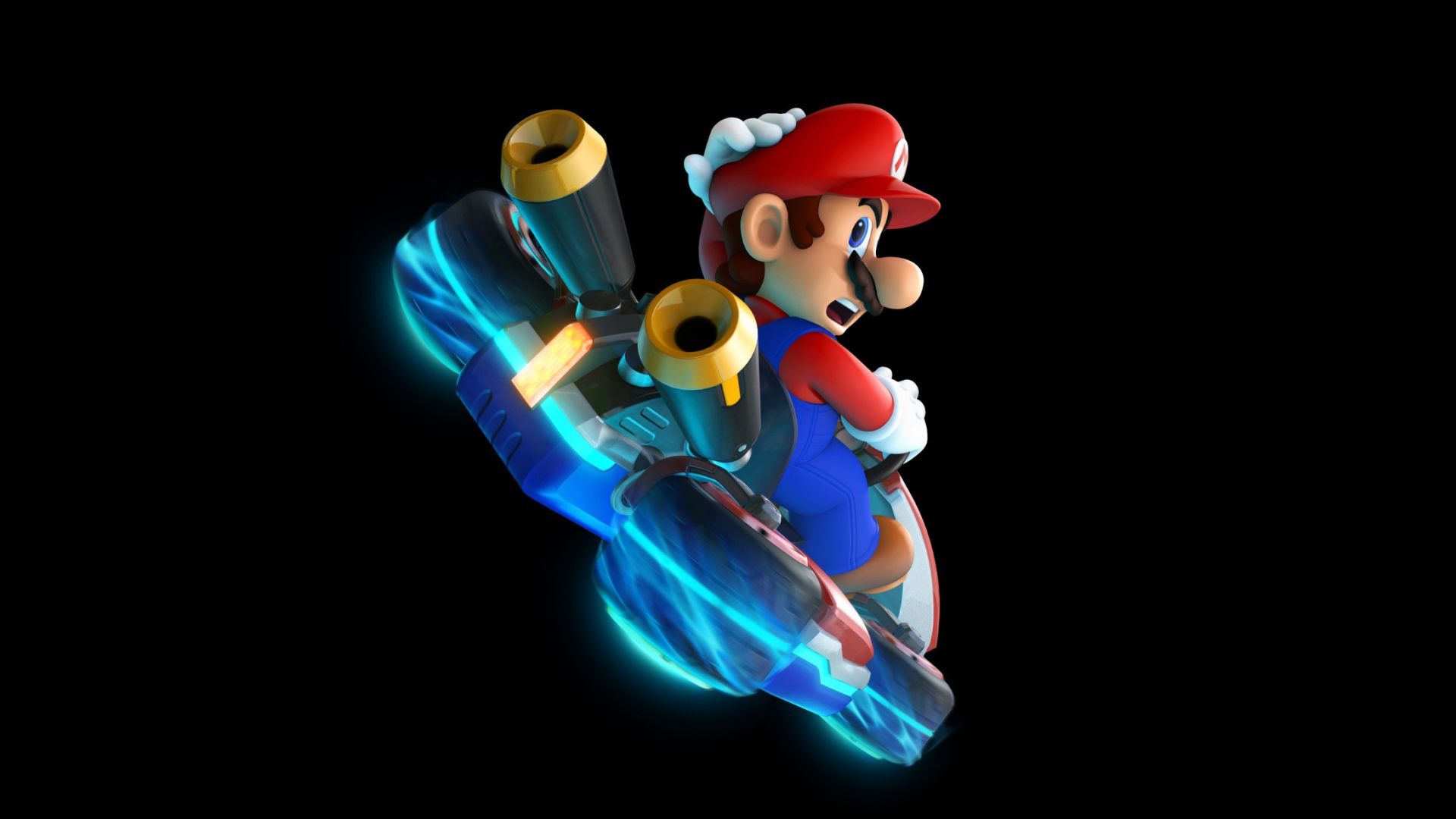 کاراکتر ماریو از بازی Mario Kart 8 Deluxe در پس‌زمینه‌ای مشکی‌رنگ