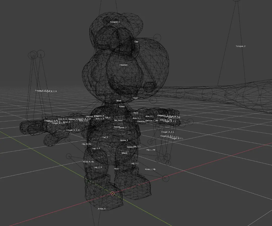 مدل سه‌بعدی (3D Model) از کاراکتر ماریو با نقاط کنترل استخوان‌بندی