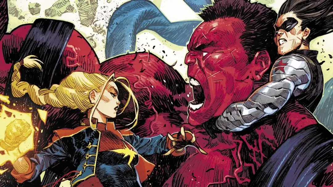 کاپیتان مارول (Captain Marvel) و سرباز زمستان (Winter Soldier) در حال مبارزه با رد هالک