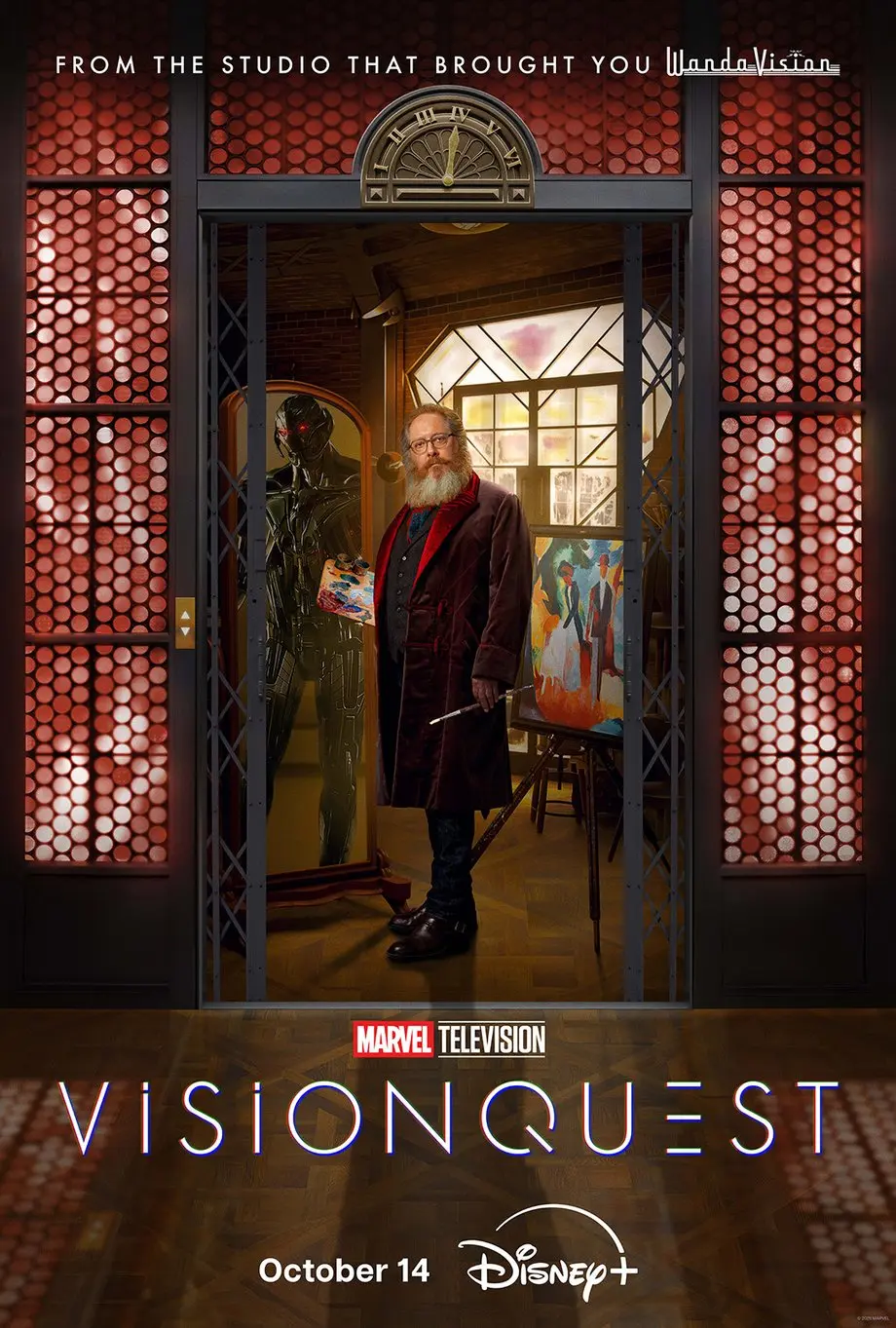 پوستر سریال ویژن کوئست (VisionQuest) با حضور مردی نقاش و تصویر ویژن
