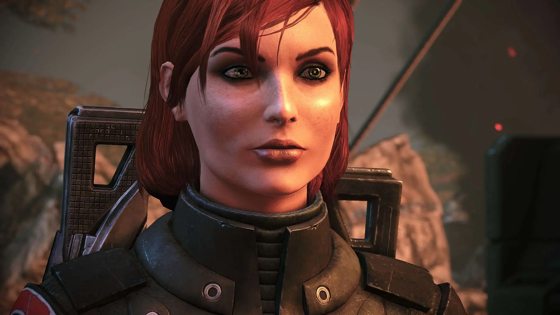 چهره شخصیت زن در بازی ویدئویی Mass Effect با موهای قرمز