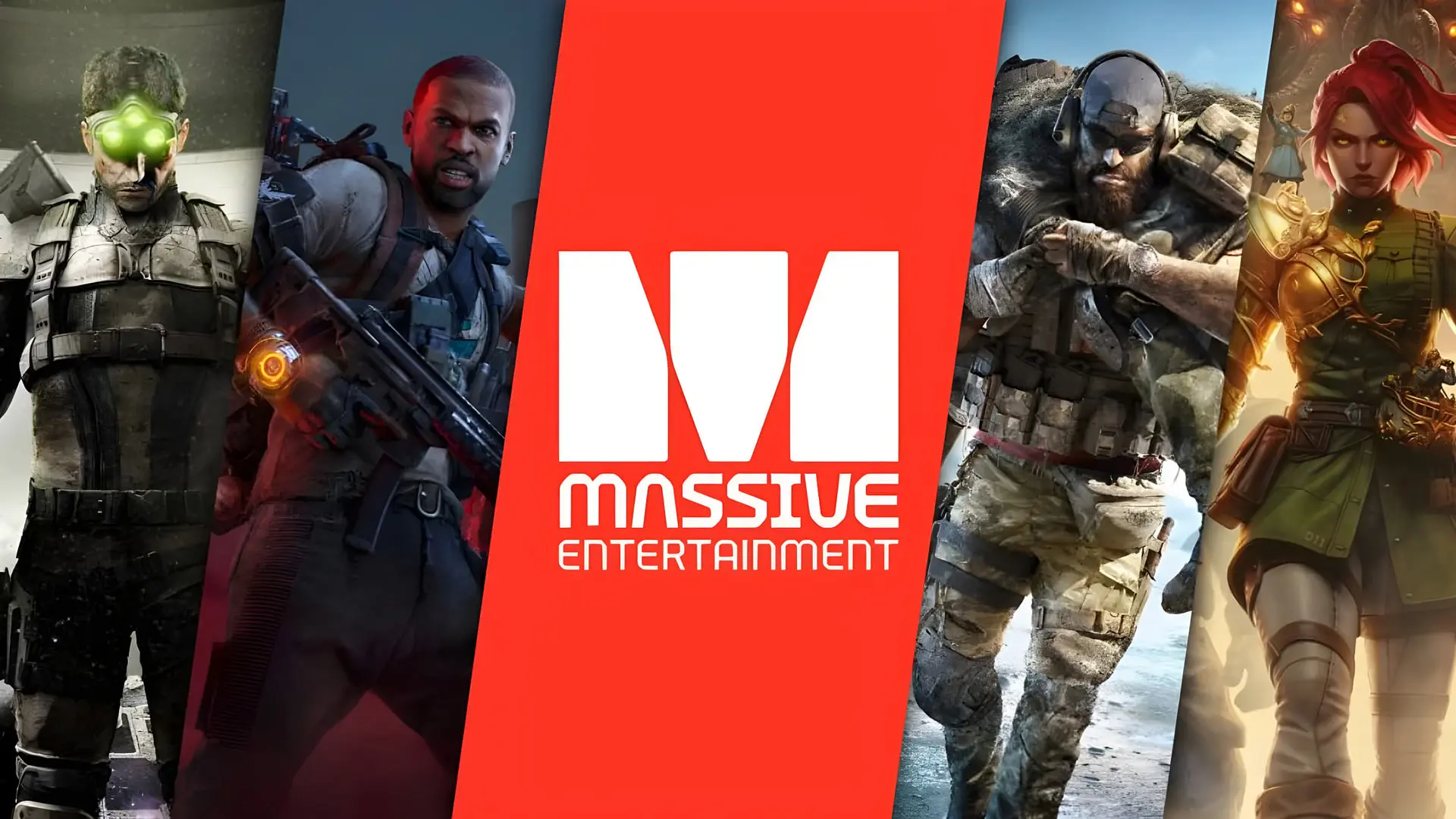 شخصیت‌های بازی‌های استودیو مسیو انترتینمنت (Massive Entertainment) در کنار لوگوی این شرکت