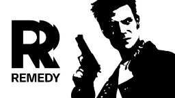 شخصیت مکس پین (Max Payne) با تفنگ در کنار لوگوی Remedy