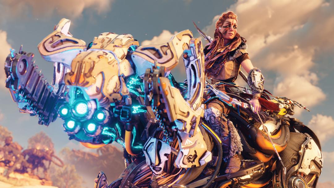 الوی (Aloy) سوار بر حیوان مکانیکی خود در بازی Horizon Forbidden West