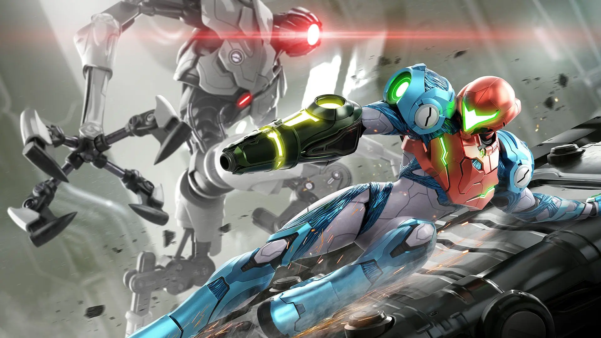 شخصیت ساموس آرن (Samus Aran) در حال مبارزه با دشمن در بازی Metroid Dread