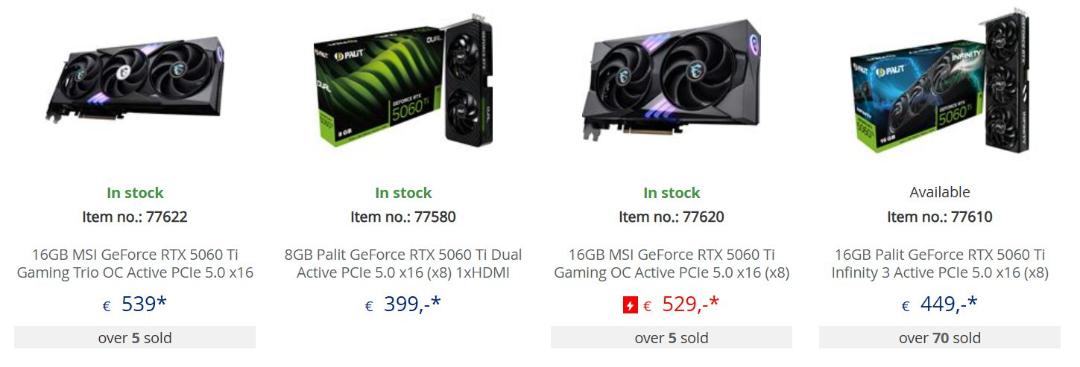 کارت های گرافیک RTX 5060 Ti در فروشگاه های آنلاین