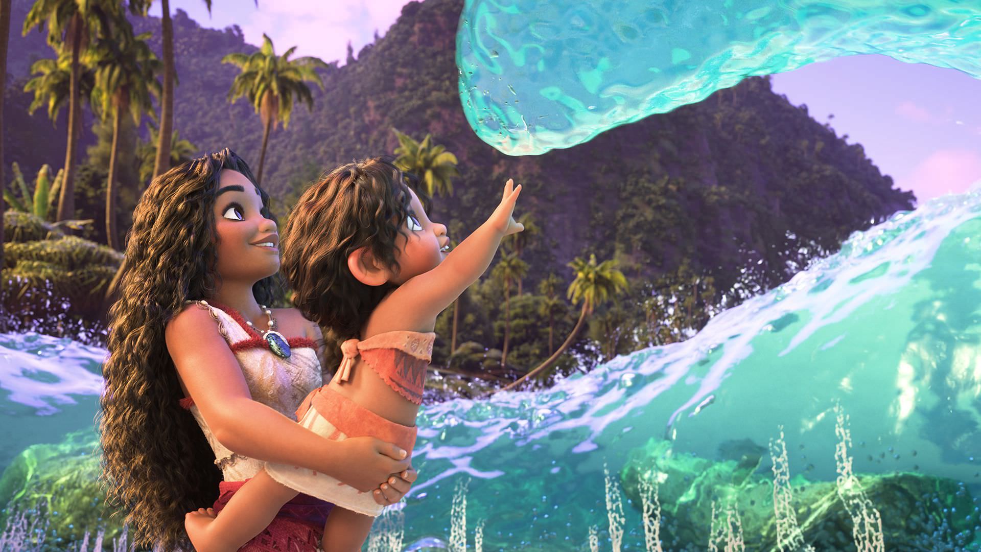 موانا و خواهرش در حال لمس قدرت دریا در انیمیشن Moana 2