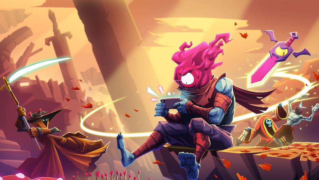 شخصیت اصلی بازی Dead Cells مشغول کار با گوشی موبایل