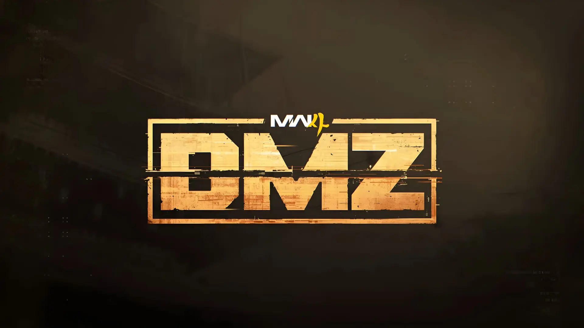 لوگوی طلایی حالت DMZ از بازی Modern Warfare (MW) در پس‌زمینه‌ای تیره