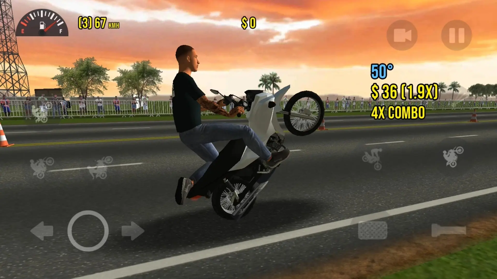شخصیت بازی Moto Wheelie در حال تک‌چرخ زدن با موتور سیکلت