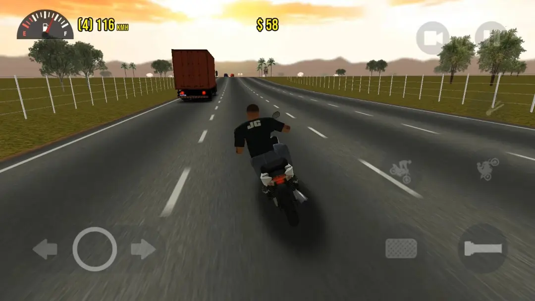 شخصیت بازی Moto Wheelie در حال رانندگی با موتور سیکلت در جاده