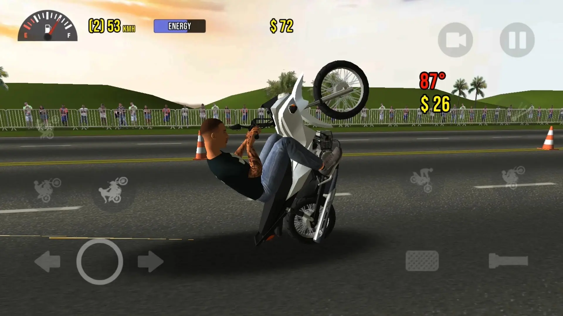 شخصیت بازی Moto Wheelie در حال انجام حرکت تک‌چرخ با موتور سیکلت