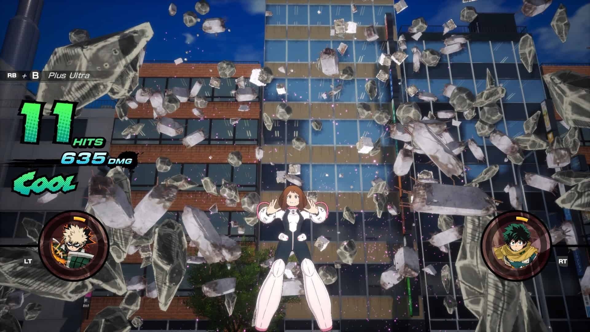 اوچاکو اوراراکا در حال کنترل اشیا مختلف در بازی My Hero Academia All’s Justice