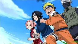 شخصیت‌های ناروتو (Naruto)، ساسکه (Sasuke)، ساکورا (Sakura) و کاکاشی (Kakashi) در فضای باز