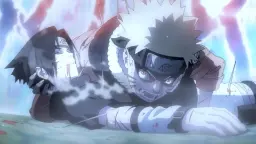 ناروتو (Naruto) در حال محافظت از ساسکه (Sasuke) در صحنه نبرد انیمه