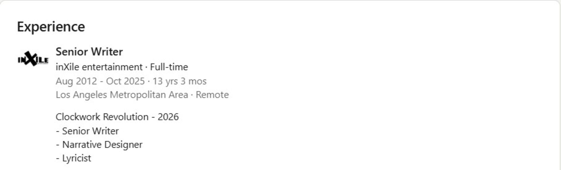 پروفایل لینکدین نیتن لانگ از inXile Entertainment 