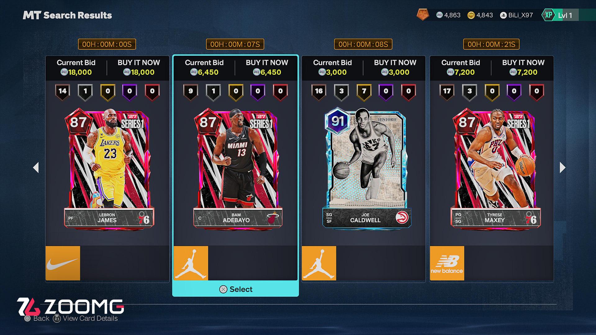 کارت‌های بازیکنان بسکتبال در منوی خرید بازی NBA 2K27