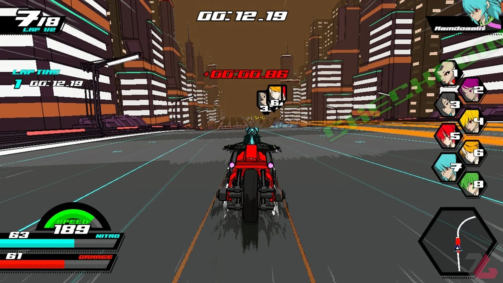 موتورسوار در جایگاه هفتم در بازی Neon Apex: Beyond the Limit