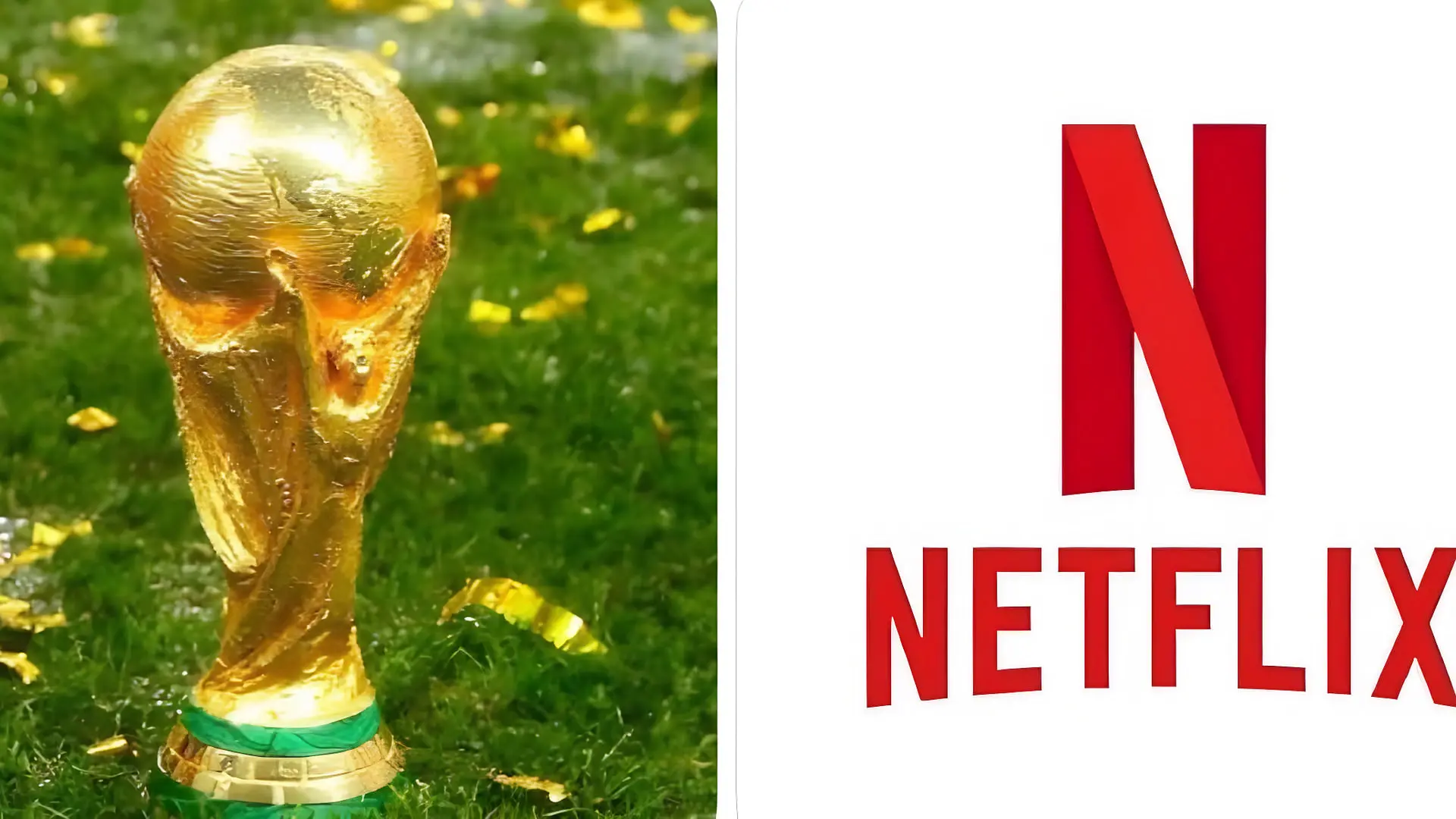 جام جهانی فوتبال روی چمن سبز کنار لوگوی نتفلیکس (Netflix)