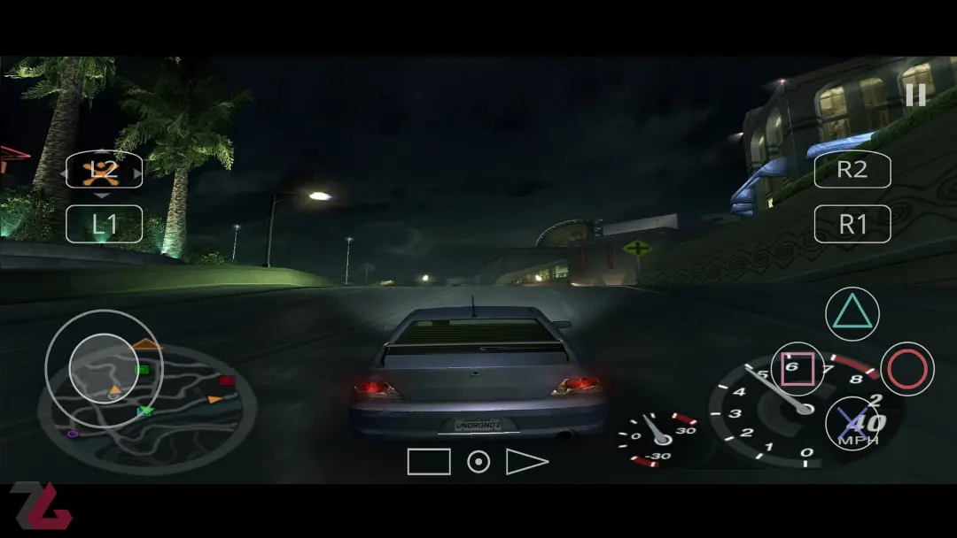 ماشین میتسوبیشی از Need for Speed Underground 2 اجرا شده روی اندروید با اپلیکیشن NetherSX2