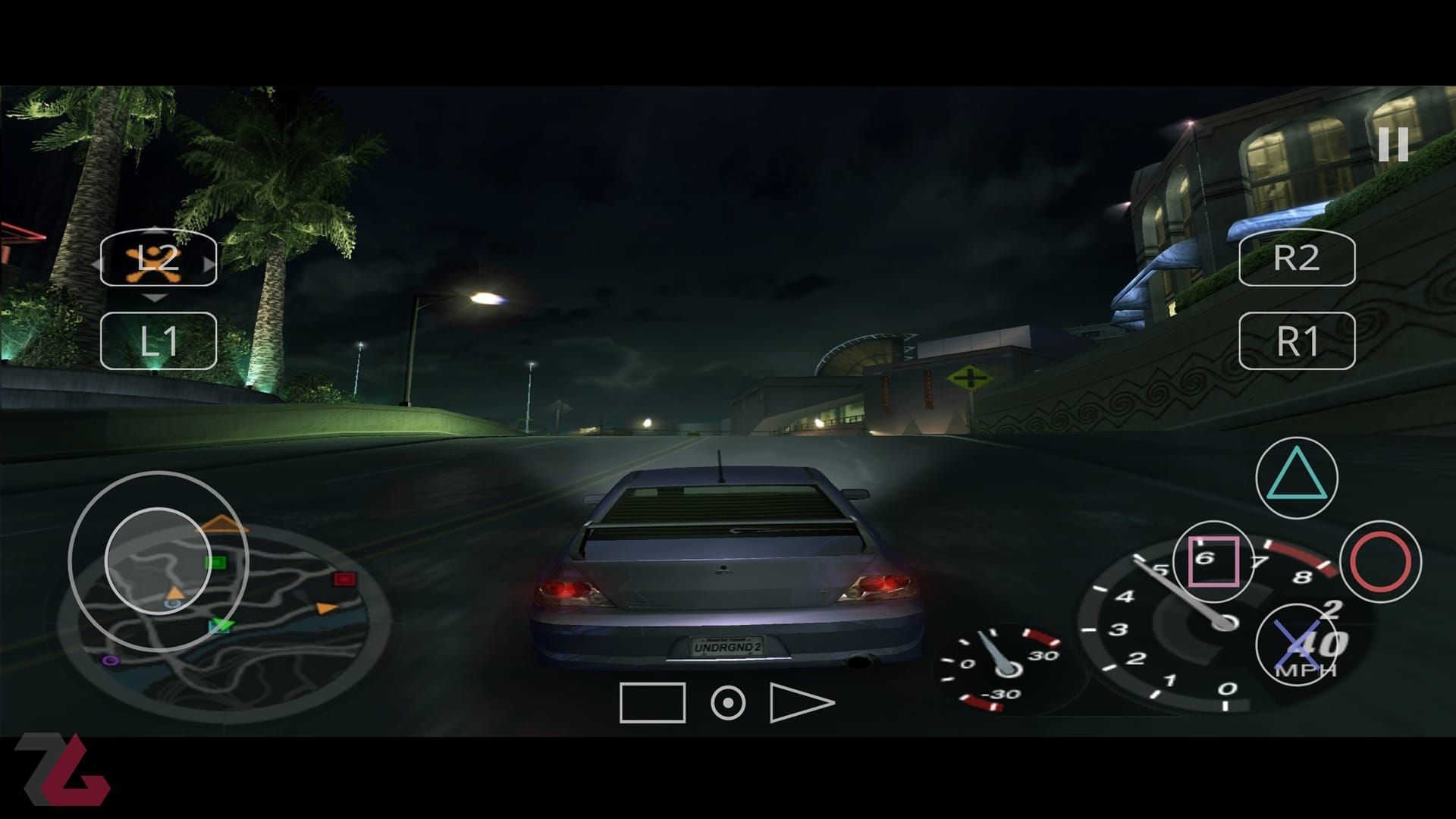 ماشین میتسوبیشی از Need for Speed Underground 2 اجرا شده روی اندروید با اپلیکیشن NetherSX2