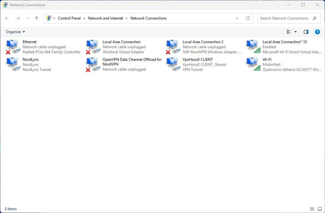 پنجره Network Connections در ویندوز 11