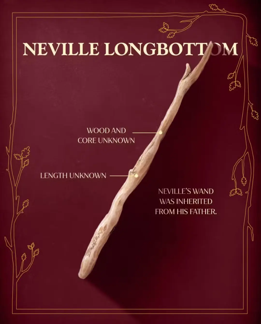 چوب‌دستی جادویی نویل لانگباتوم (Neville Longbottom) با بافت چوبی و ناهموار