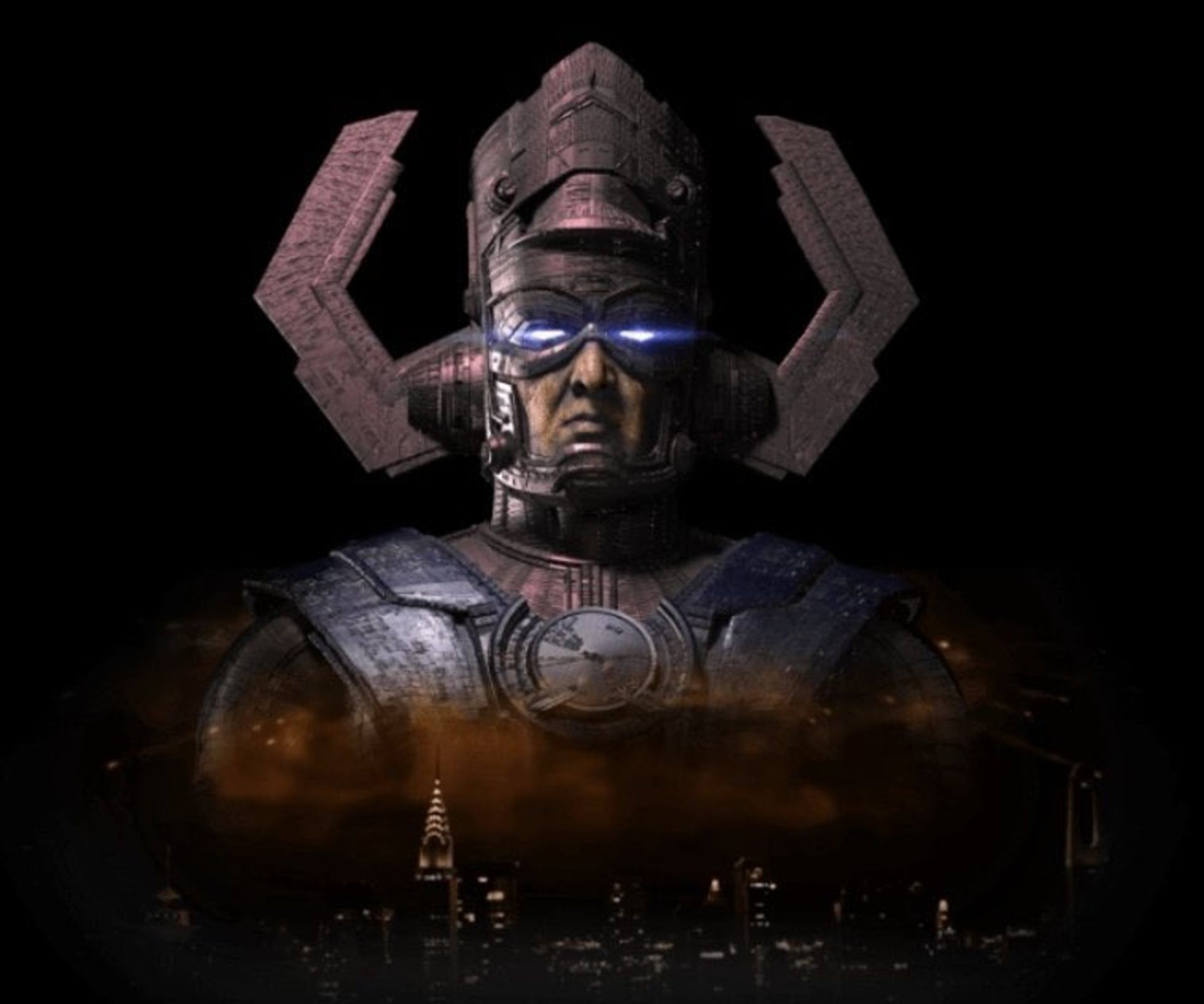 ظاهر رسمی گالاکتوس در برابر شهر نیویورک در پرومو آرت فیلم The Fantastic Four: First Steps 