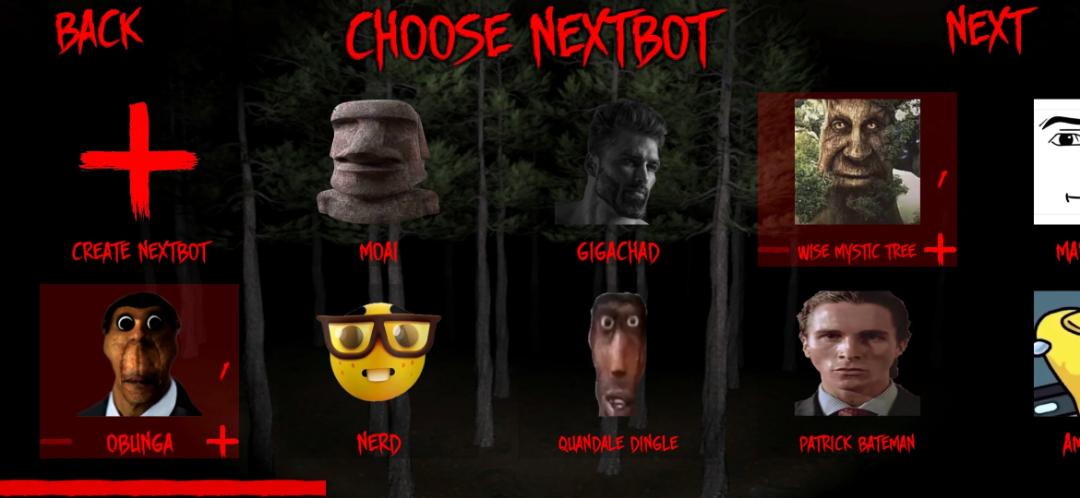 شخصیت‌های میم و کاراکترهای بازی Nextbot Chasing در محیط جنگل تاریک