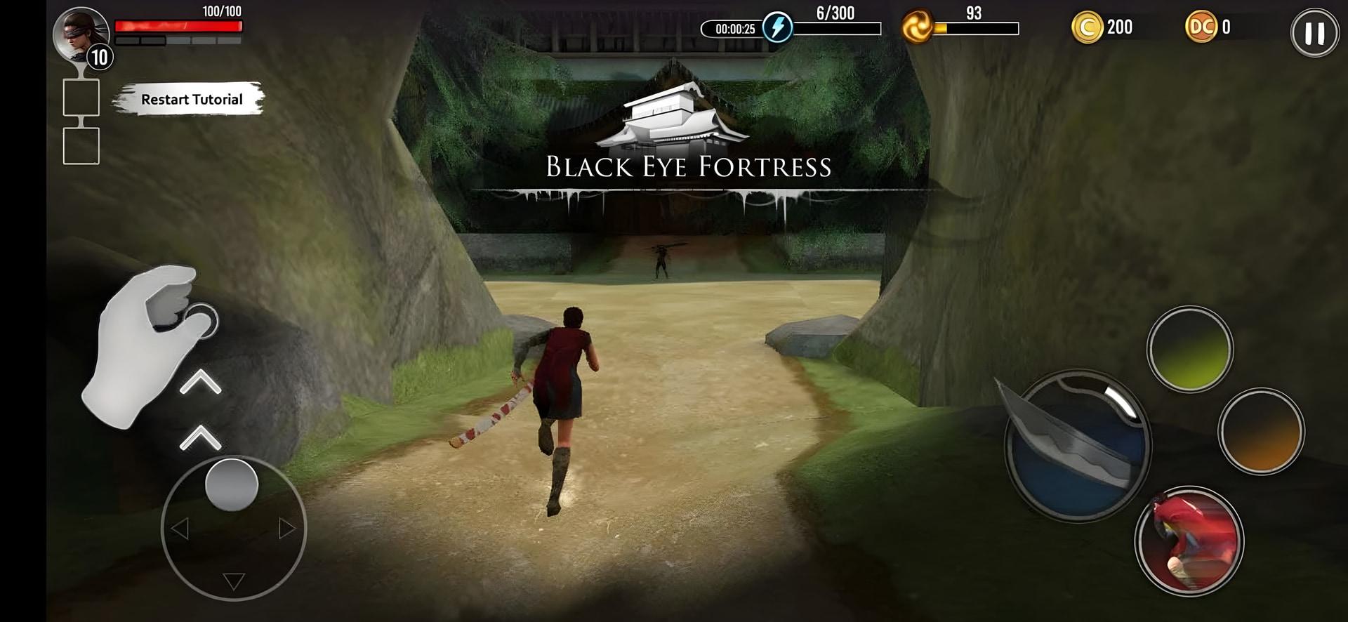 شخصیت اصلی بازی Ninja Ryuko در حال حرکت به سمت قلعه Black Eye Fortress