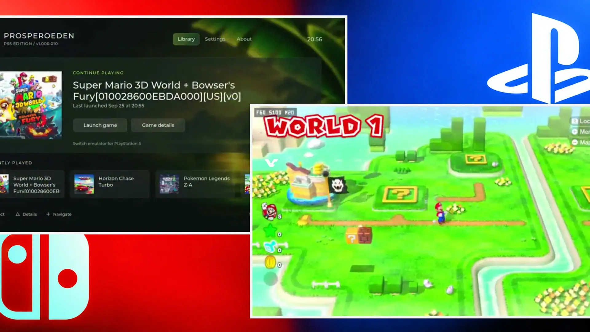 نمای رابط کاربری کنسول پلی استیشن ۵ (پلی استیشن ۵) برای اجرای بازی Super Mario 3D World