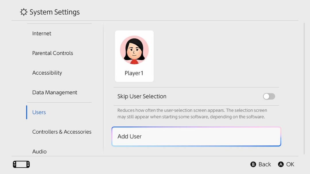 منوی تنظیمات کاربران (Users) در کنسول نینتندو سوییچ (Nintendo Switch)