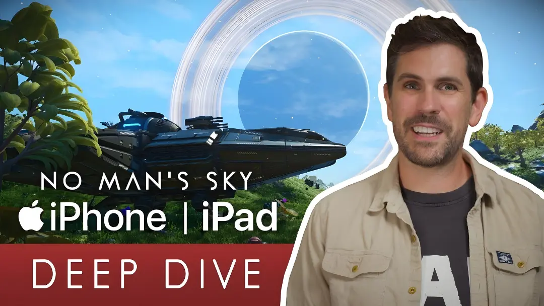 فضای بازی No Man's Sky (No Man's Sky) با یک سفینه فضایی و سیاره‌ای حلقه‌دار