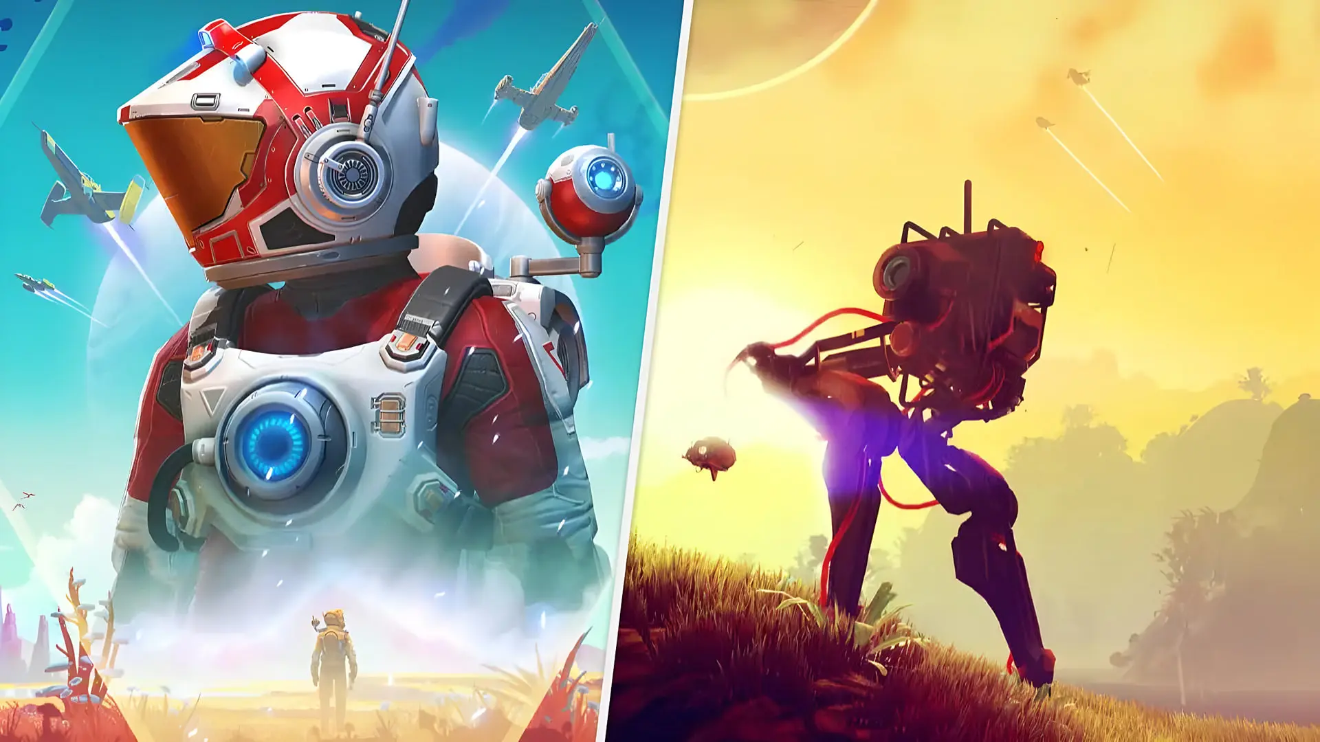 شخصیت فضانورد در بازی No Man's Sky در محیط‌های سیاره‌ای مختلف