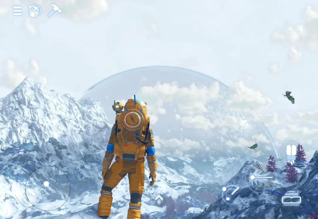 فضانورد در محیط کوهستانی و برفی بازی No Man's Sky (No Man's Sky)