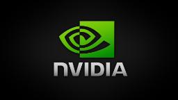 لوگوی سبز و سیاه شرکت انویدیا (NVIDIA) روی پس‌زمینه تیره