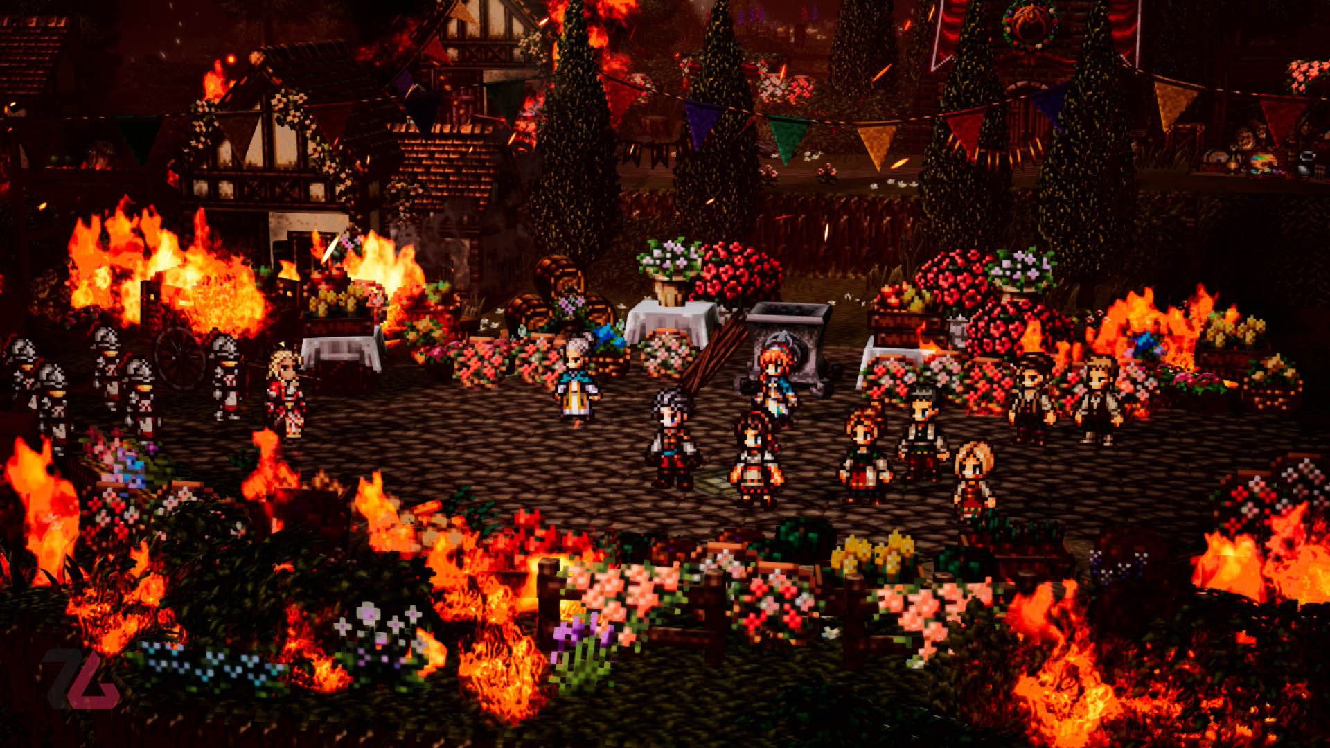 آتش سوزی شهر قهرمان بازی Octapath Traveler 0