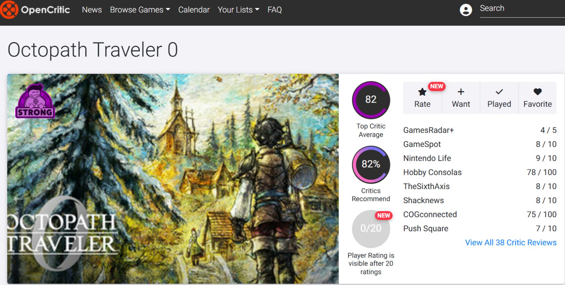 میانگین نقدها و نمرات بازی Octopath Traveler 0 در وب‌سایت اوپن‌کریتیک (OpenCritic)